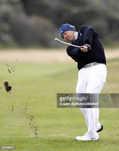 Lam Chih Bing of Singapore in action on the 1st in the third round at The Open golf tournament at Royal Birkdale in Southport in north-west England,...