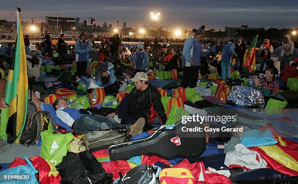 Pilgrims camp out under the stars ahead of the evening vigil, consisting of music and song, a ceremony of candlelight and a representation of the 10...