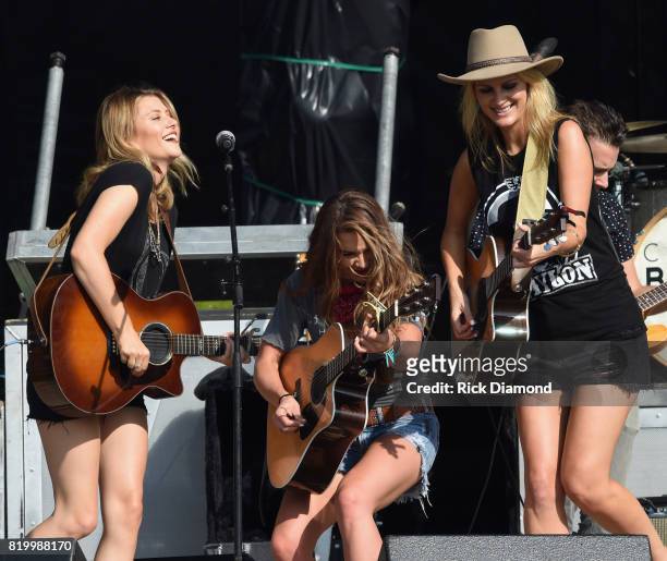 Country Trio Runaway June L/R: Hannah Mulholland, Naomi Cooke and Jennifer Wayne perform at Country Thunder In Twin Lakes, Wisconsin - Day 1 on July...