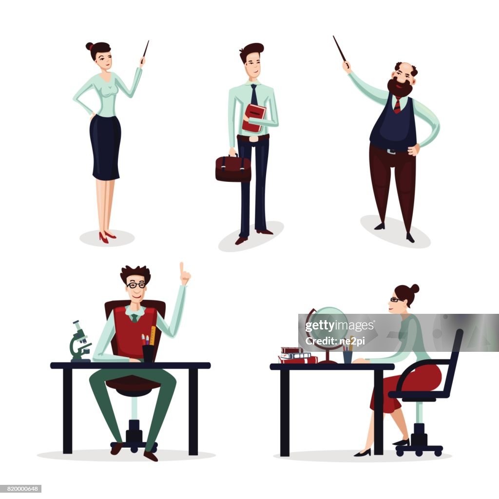 Teachers Set Group Of Talking Lecturer Male And Female Cartoon Characters  Isolated On White High-Res Vector Graphic - Getty Images