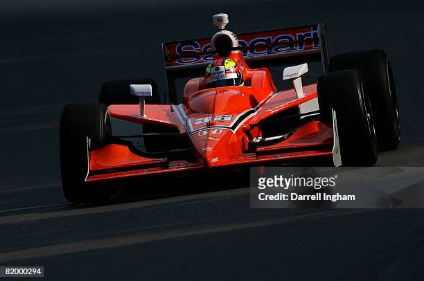 Enrique Bernoldi drives the Sangari Conquest Racing Dallara Honda during practice for the IRL IndyCar Series The Honda 200 on July 19, 2008 at the...