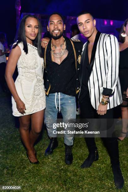 Actress Kerry Washington, singer Miguel and designer Olivier Rousteing at BALMAIN celebrates first Los Angeles boutique opening and Beats by Dre...