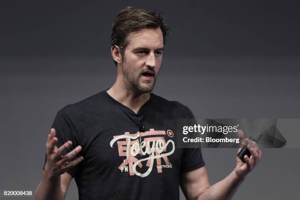 Miguel McKelvey, co-founder and chief creative officer of WeWork Cos., speaks at the SoftBank World 2017 event in Tokyo, Japan, on Friday, July 21,...