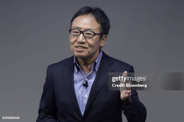 Ken Miyauchi, president and chief executive officer of SoftBank Corp., speaks at the SoftBank World 2017 event in Tokyo, Japan, on Friday, July 21,...