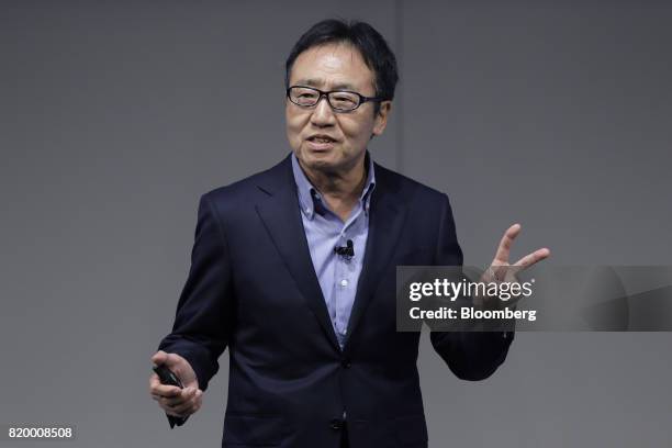 Ken Miyauchi, president and chief executive officer of SoftBank Corp., speaks at the SoftBank World 2017 event in Tokyo, Japan, on Friday, July 21,...