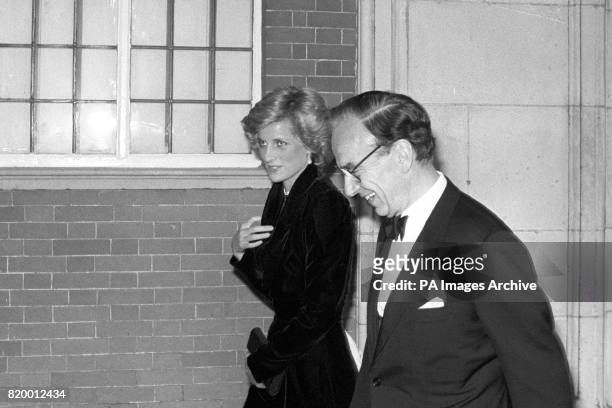 Diana, Princess of Wales with Rupert Murdoch, proprietor of The Times, as she arrived at Hampton Court Palace to attend a gala evening to celebrate...