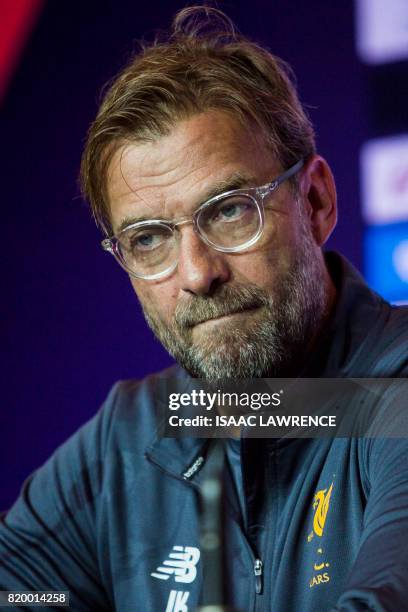 Liverpool manager Jurgen Klopp attends a press conference of the Premier League Asia Trophy football tournament in Hong Kong on July 21, 2017. -...