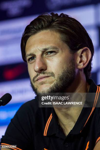 Liverpool player Adam Lallana attends a press conference of the Premier League Asia Trophy football tournament in Hong Kong on July 21, 2017. -...