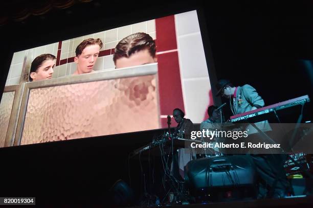 Musicians Carlos Chairez, Gilberto Cerezo and Ulises Lozano of the band "Kinky" attend Film Independent at LACMA's Bring The Noise: Wierd Science at...