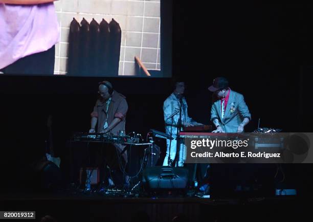 Musicians Carlos Chairez, Gilberto Cerezo and Ulises Lozano of the band "Kinky" attend Film Independent at LACMA's Bring The Noise: Wierd Science at...