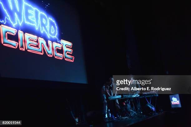 Musicians Carlos Chairez, Gilberto Cerezo and Ulises Lozano of the band "Kinky" attend Film Independent at LACMA's Bring The Noise: Wierd Science at...
