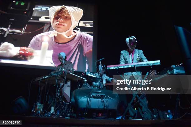 Musicians Carlos Chairez, Gilberto Cerezo and Ulises Lozano of the band "Kinky" attend Film Independent at LACMA's Bring The Noise: Wierd Science at...