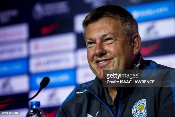 Leicester City manager Craig Shakespeare reacts during a press conference of the Premier League Asia Trophy football tournament in Hong Kong on July...