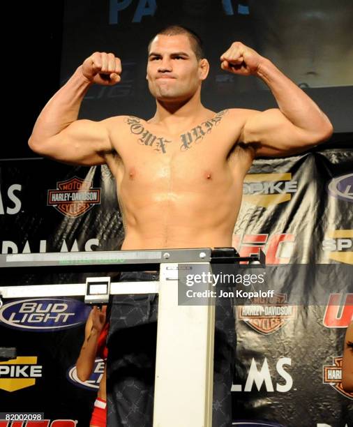 Fighter Cain Velasquez weighs in at the Silva vs. Irvin UFC Fight Night Weigh-Ins at the Palms Casino Hotel on July 18, 2008 in Las Vegas, Nevada.