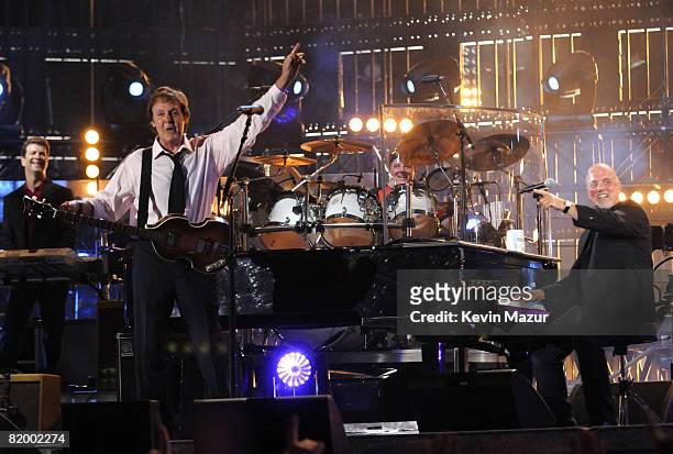 Exclusive* Sir Paul McCartney and Billy Joel perform during the "Last Play at Shea" at Shea Stadium on July 16, 2008 in Queens, NY.