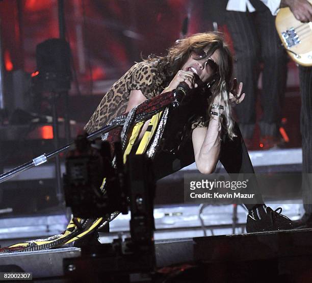 Exclusive* Steven Tyler of Aerosmith performs during the "Last Play at Shea" at Shea Stadium on July 16, 2008 in Queens, NY.