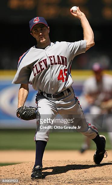 Starting pitcher Jeremy Sowers of the Cleveland Indians pitches against the Seattle Mariners on July 19, 2008 at Safeco Field in Seattle, Washington....