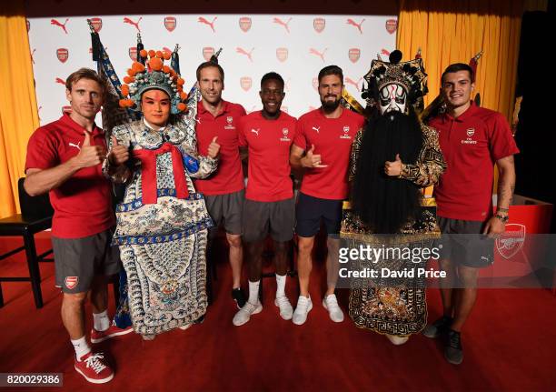 Nacho Monreal, Danny Welbeck, Petr Cech, Granit Xhaka and Olivier Giroud of Arsenal during a Puma Chinese Kit Opera event in Pangu 7 Star Hotel on...