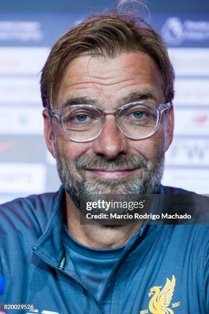 Liverpool FC head coach Jurgen Klopp speaks to the media during a Premier League Asia Trophy Press Conference at Grand Hyatt Hotel on July 21, 2017...