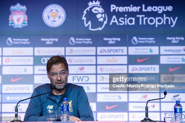 Liverpool FC head coach Jurgen Klopp speaks to the media during a Premier League Asia Trophy Press Conference at Grand Hyatt Hotel on July 21, 2017...