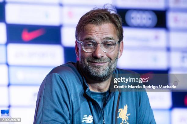 Liverpool FC head coach Jurgen Klopp speaks to the media during a Premier League Asia Trophy Press Conference at Grand Hyatt Hotel on July 21, 2017...