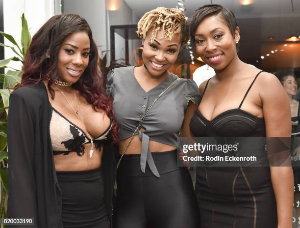 Jasmine Alyssa, Kaleahj, and Niki McElroy pose for portrait at XES: Sip, Shop, Slay at Therapy LA on July 20, 2017 in Los Angeles, California.