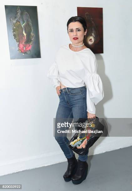 Sandy Duarte arrvies at Val Kilmer's Pop-Up Art Exhibition - "Icon Go On, I'll Go On" VIP Opening Reception at The Gabba Gallery on July 20, 2017 in...