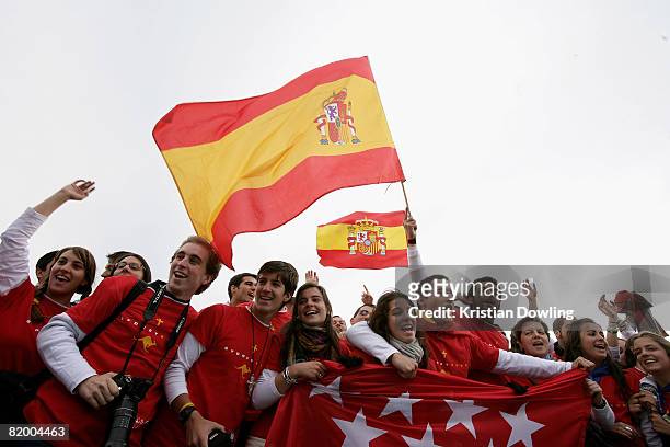 Spanish pilgrims celebrate at the announcement of Madrid as the next WYD event in 2011, at the culmination of His Holiness Pope Benedict XVI's Final...