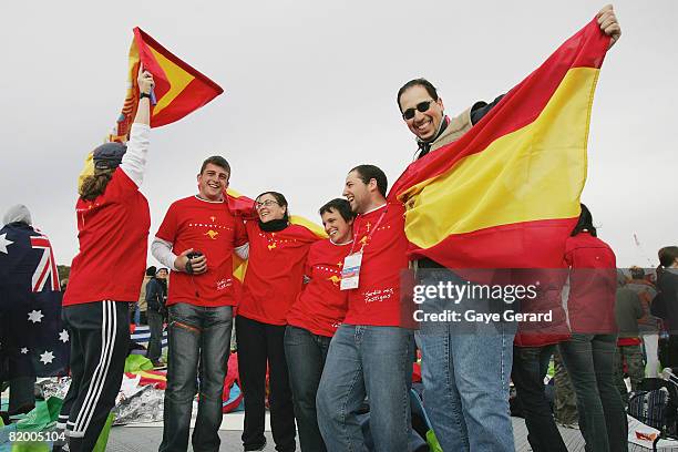 Spanish Pilgrims celebrate as Madrid is announced to host the next World Youth Day in 2011. His Holiness Pope Benedict XVI holds his Final Mass of...