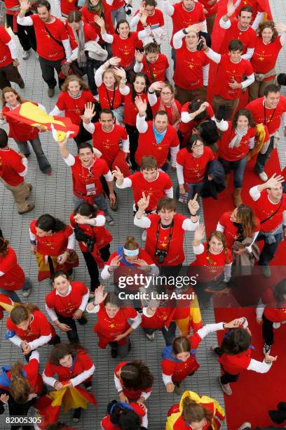 Spanish pilgrims celebrate at the announcement of Madrid as the next WYD event in 2011, at the culmination of His Holiness Pope Benedict XVI's Final...