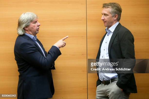 Ronny Zimmermann and Frank Baumann at DFB Headquarter on July 19, 2017 in Frankfurt am Main, Germany.