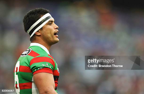 Craig Wing of the Rabbitohs instructs his team mates during the round 19 NRL match between the South Sydney Rabbitohs and the Wests Tigers at ANZ...
