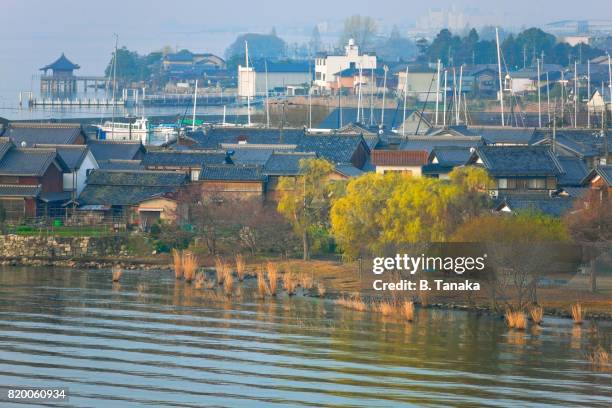 ukimido floating temple at lake biwa in japan's shiga prefecture - basho matsuo stock pictures, royalty-free photos & images