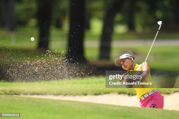 Miyuki Takeuchi of Japan hits from a bunker on the 9th hole during the first round of the Century 21 Ladies Golf Tournament 2017 at the Seta Golf...