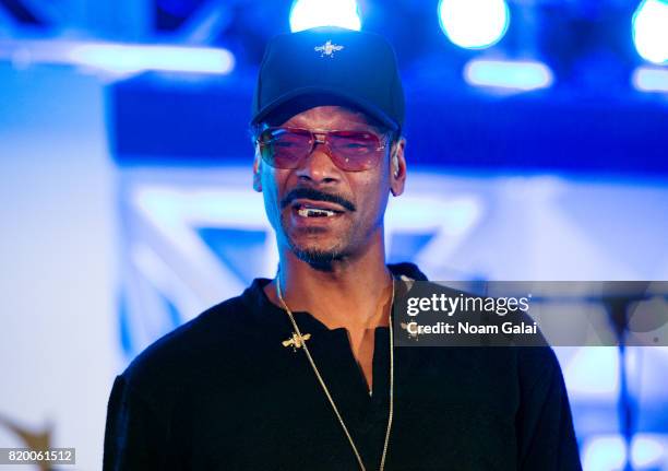 Snoop Dogg performs at the Philip R. Shawe Scholarship Competition at 1 Hotel Brooklyn Bridge on July 20, 2017 in the Brooklyn borough of New York...