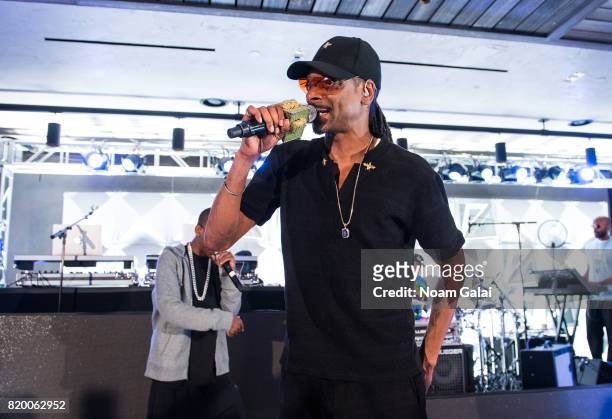 Snoop Dogg performs at the Philip R. Shawe Scholarship Competition at 1 Hotel Brooklyn Bridge on July 20, 2017 in the Brooklyn borough of New York...