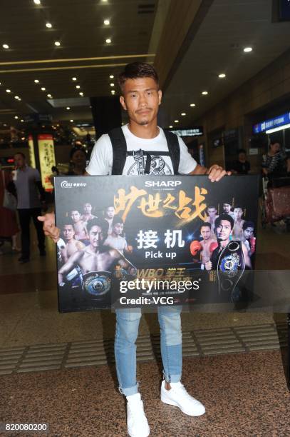 Japanese boxer Sho Kimura arrives at airport ahead of his battle with Chinese boxer Zou Shiming on July 21, 2017 in Shanghai, China.