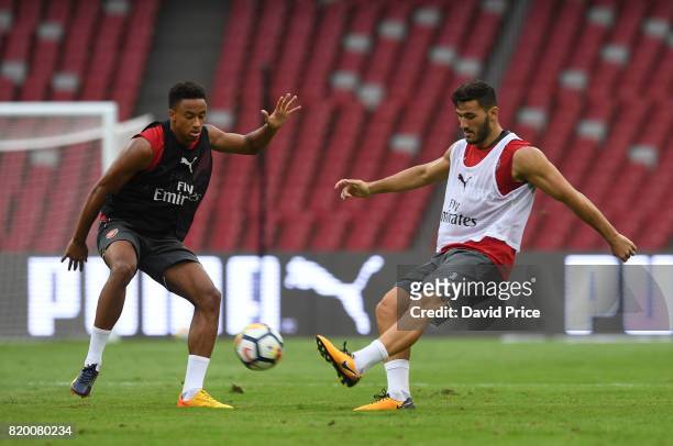 Cohen Bramall and Sead Kolasinac of Arsenal during an Arsenal Training Session at the Birds Nest on July 21, 2017 in Beijing, China.