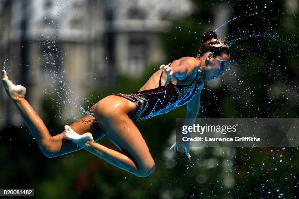 Spain compete during the Synchronised Swimming Team Free final on day eight of the Budapest 2017 FINA World Championships on July 21, 2017 in...