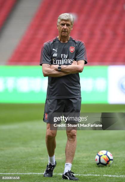 Arsenal manager Arsene Wenger during a training session at the Birds Nest stadium on July 21, 2017 in Beijing, China.