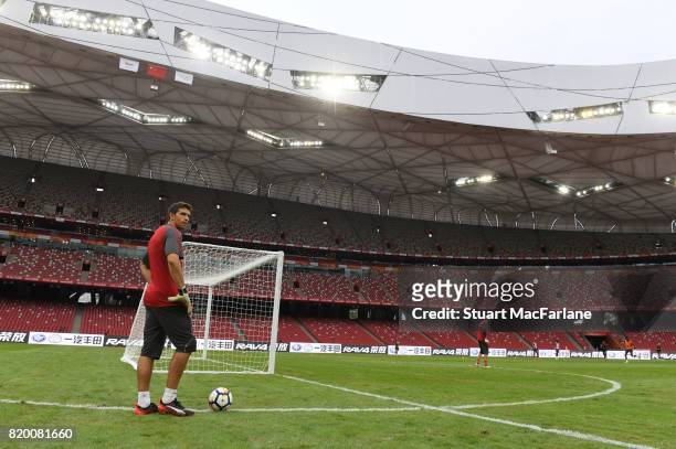 Emiliano Martinez of Arsenal during a training session at the Birds Nest stadium on July 21, 2017 in Beijing, China.