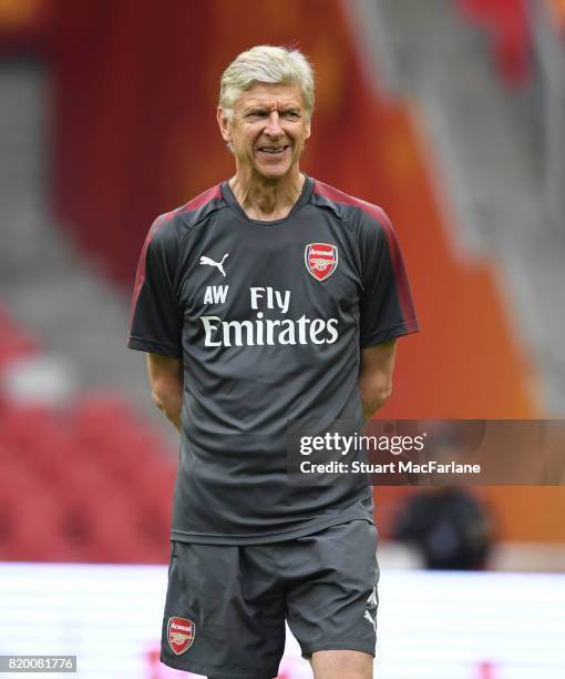 Arsenal manager Arsene Wenger during a training session at the Birds Nest stadium on July 21, 2017 in Beijing, China.