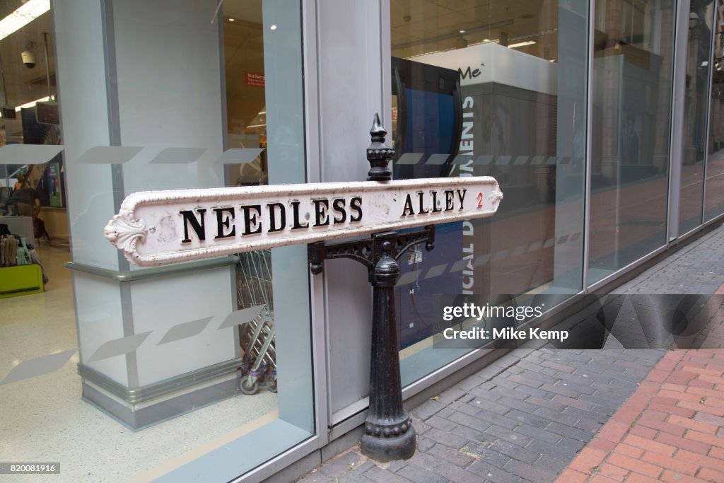 Needless Signs Street sign for Needless Alley in central Birmingham, United Kingdom ...