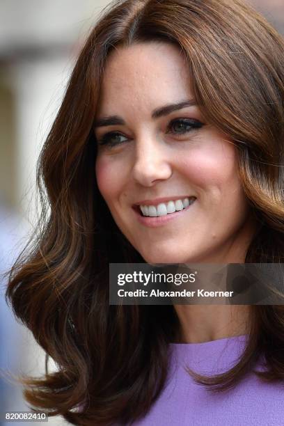 Catherine, Duchess of Cambridge arrives for a visit of the Maritime Museum on the third and final day of their visit to Germany on July 21, 2017 in...