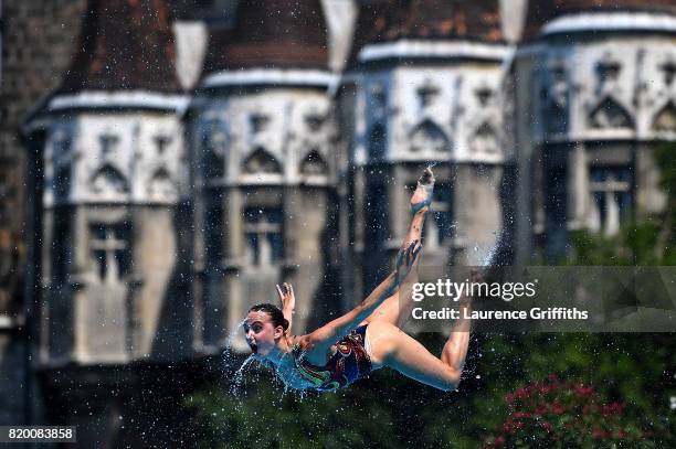 Russia compete during the Synchronised Swimming Team Free final on day eight of the Budapest 2017 FINA World Championships on July 21, 2017 in...