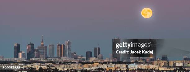 panorama of rising moon - warsaw panorama stock pictures, royalty-free photos & images