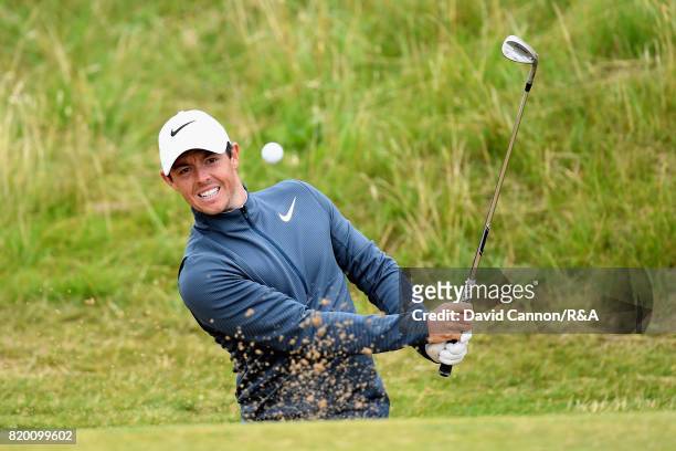 Rory McIlroy of Northern Ireland plays his third shot on the 8th hole during the second round of the 146th Open Championship at Royal Birkdale on...