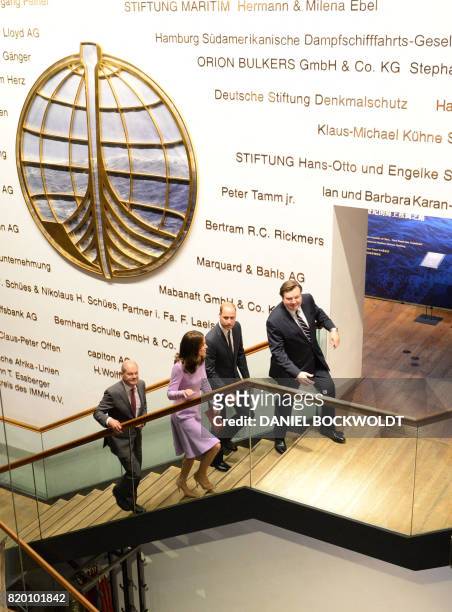 Britain's Prince William, Duke of Cambridge and his wife Kate, the Duchess of Cambridge, visit the International Maritime Museum with Hamburg Mayor...
