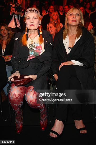 Fashion designer Vivienne Westwood and Kim Cattrall attend the Mercedes Benz Fashion week spring/summer 2009 ready-to-wear fashion show of Vivienne...