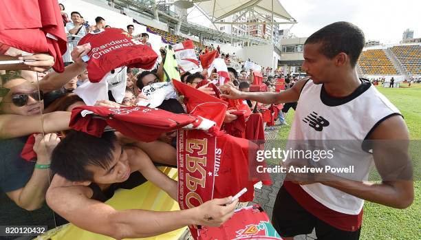 Joel Matip of Liverpool signing autographs at the end of a training session on July 21, 2017 in Hong Kong, Hong Kong.